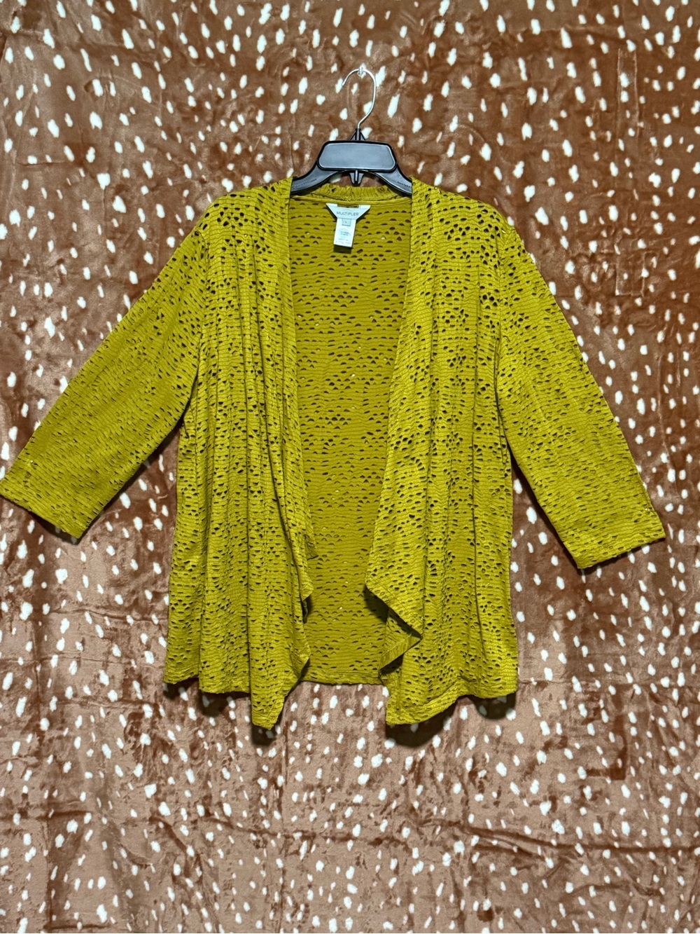 Multiples Open Knit Layering Cardigan in Mustard Yellow